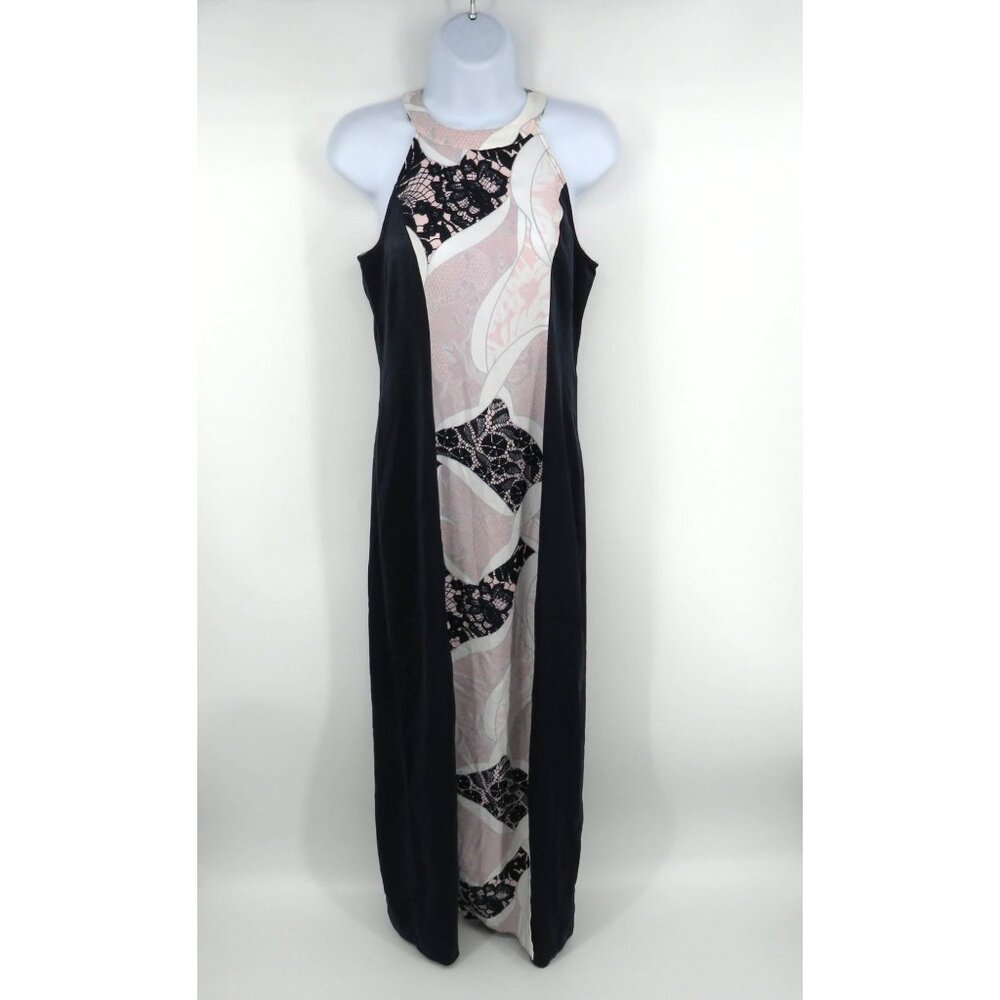 Bar III Women's Sleeveless Maxi Dress Blue & Pink Lace Pattern XS NWT $79.50